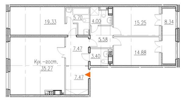 Трехкомнатная квартира в : площадь 121.3 м2 , этаж: 7 – купить в Санкт-Петербурге